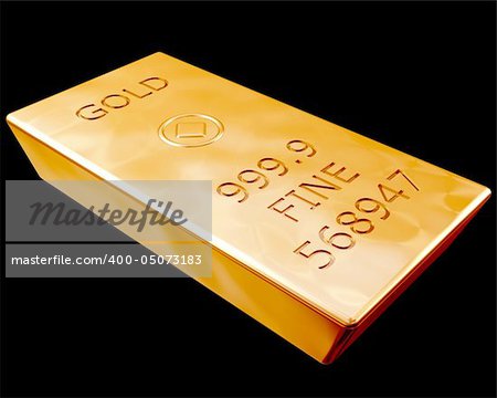 Single bar of pure gold isolated on a black background