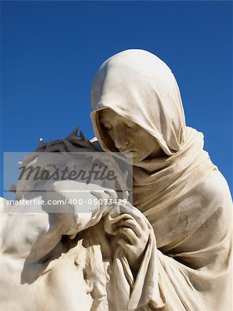 statues of holy mother and christ outdoor the marseille cathedral of "Notre-Dame de la Garde"
