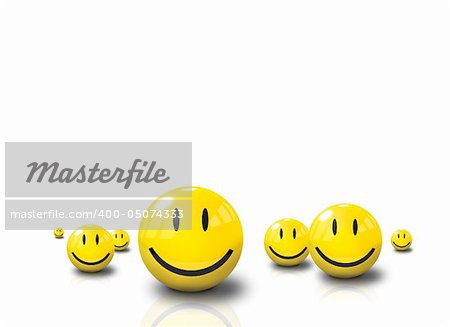 3D Happy Smiliey Faces on white background