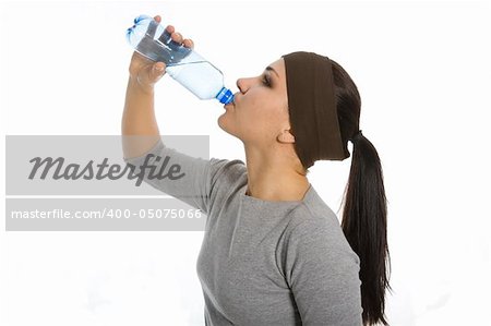 attractive thirsty woman on white background