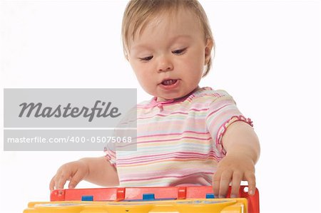 happy baby girl on white background