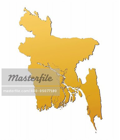 Bangladesh map filled with orange gradient. Mercator projection.