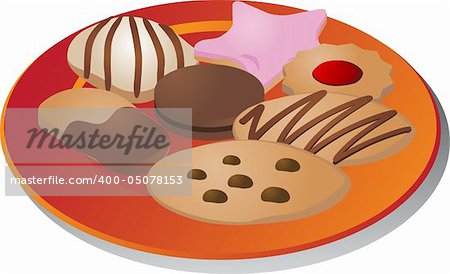 Assorted cookies on orange plate illustration