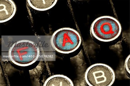 close up on very old ancient typewriter faq keys
