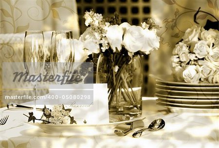 White place card on outdoor wedding table/ Vintage look