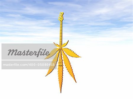 golden hemp guitar on cloudy sky - 3d illustration