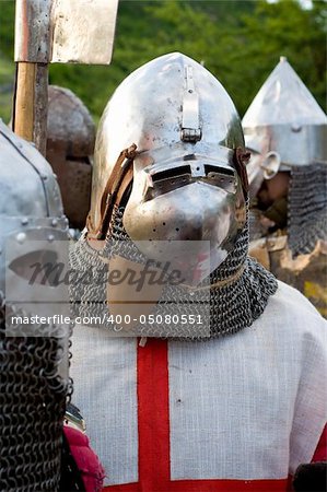 Man wearing costume of teuton armoured knight or infantry, end of XIV century.