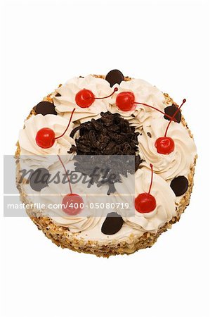 Sweet pie with cherries on a white background