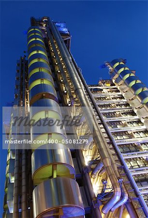 Nightime City of London architecture including Lloyds Building