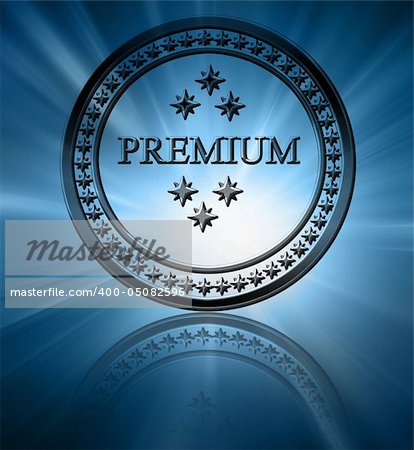 Silver premium stamp on a blue background