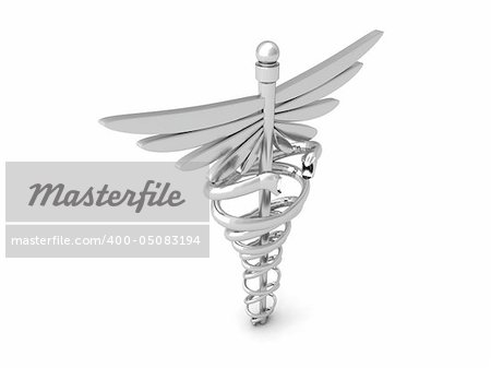 side view of 3d silver medical symbol on an isolated background