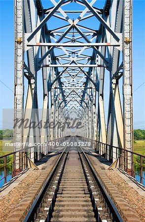 The railway bridge through the river. East Ukraine. The river - Severski Donets