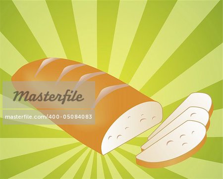 Illustration of a sliced loaf of bread on radial burst background