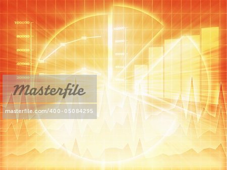 Illustration of Spreadsheet data and business charts in glowing wireframe style