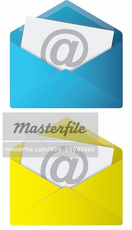 Two email envelope symbols, Blue & Yellow