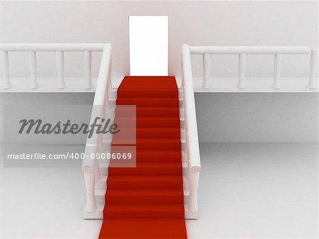 3d render of staircase and red carpet.