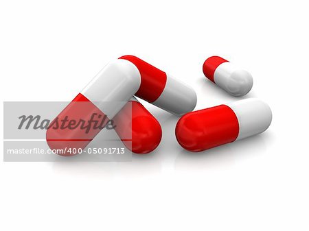 red white pills over white  background