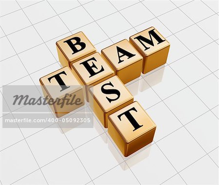 3d golden boxes with text - best team, crossword