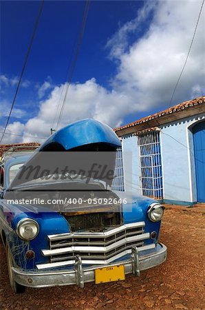 A view of vintage classic car in rural street, Trinidad town, cuba