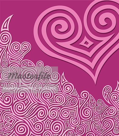 Pink heart with swirl ornament, vector illustration