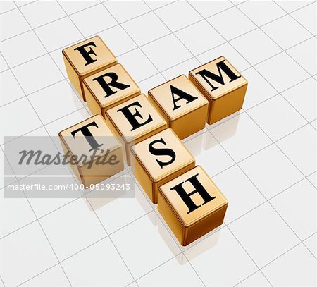 3d golden boxes with text - fresh team, crossword