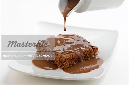 hot chocolate brownie with walnuts and vanilla isolated