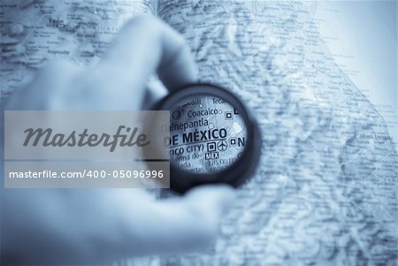 Selective focus on antique map of De mexico