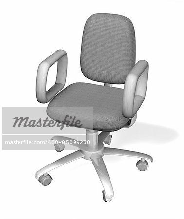 A stylised white 3D office chair. 3D object created especially for this series of illustrations by the artist.