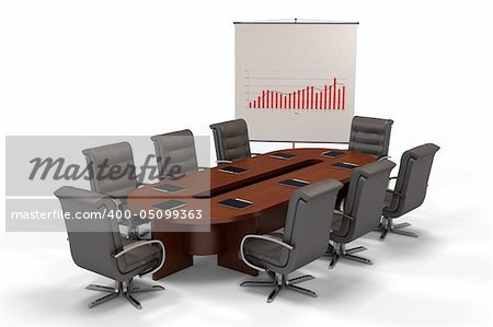 conference table with graph on screen isolated on white background 3d render