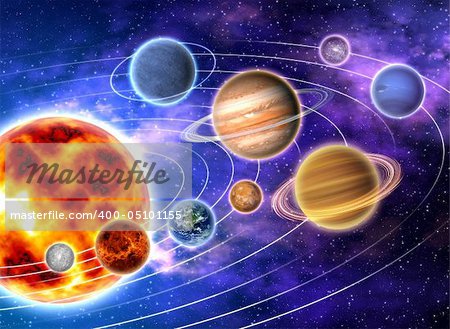 Illustration of a structure of solar system, planets and orbits