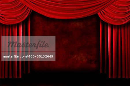 Grunge Stage Theater Drape Curtains Against a Dark Background