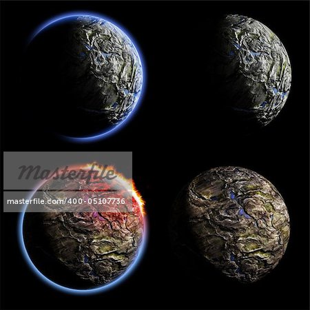 Iron planet with atmosphere effect and witout it isolated on black background. Exellent material for your cosmos art. Clipping path included