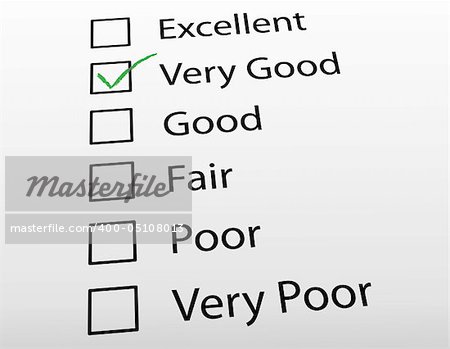 Customer satisfaction survey with the result being 'very good'