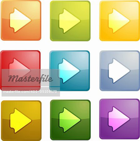 Forward navigation icon glossy button, square shape, mu