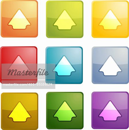 Up navigation icon glossy button, square shape, multiple colors
