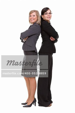 two businesswomen isolated on white background