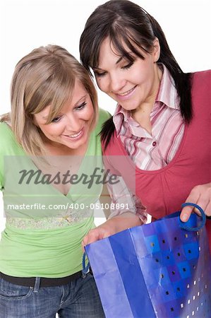 two girl friends with shopping bags