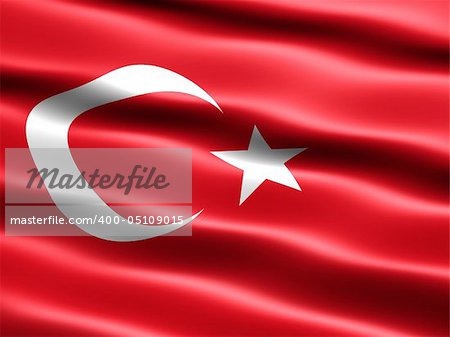 Flag of Turkey, computer generated illustration with silky appearance and waves