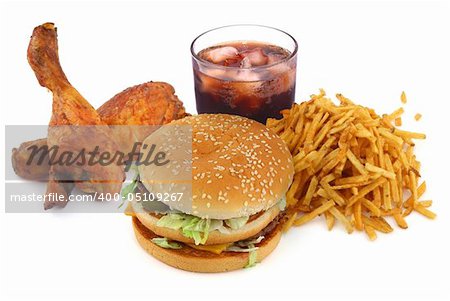 fast food collection on on white background