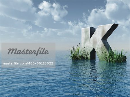 letter K rock in water landscape - 3d illustration letter K rock in water landscape - 3d illustration