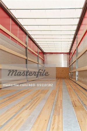 Interior view of empty semi truck trailer