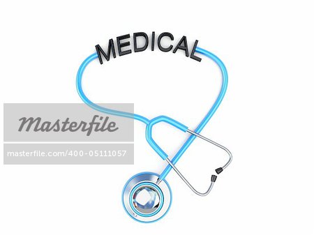 3d stethoscope and medical text on an isolated background