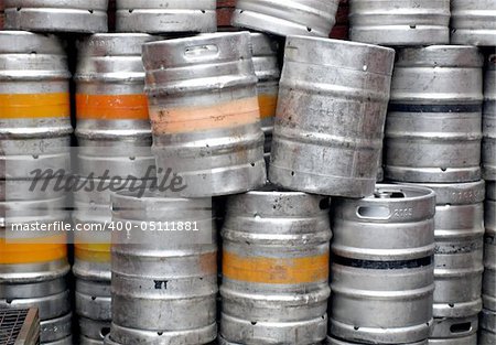 Range of stacked beer casks of kegs