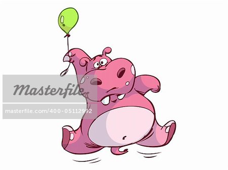 cute pink hippo floating on balloon