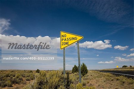 Road sign no passing zone USA