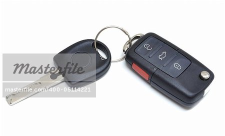 Car keys with wireless remote on a white background