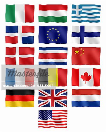 Waving flag of different countries over the world