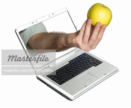 Concept image of a healthy snack at work, isolated against a white background