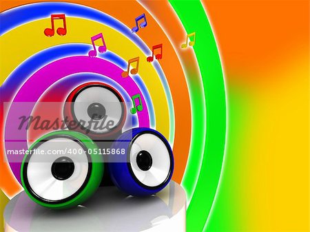 abstract 3d illustration of colorful sound system and music signs