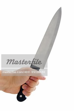 Had holding a big knife isolated on white
